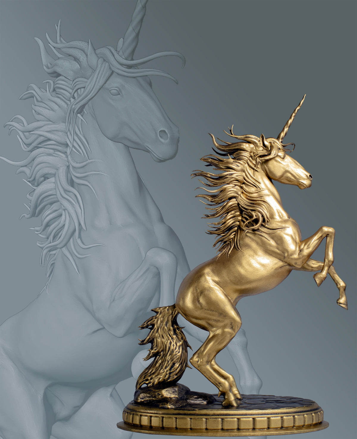 Unicorn (Monoceros) Statue, Mythical Beast in Ancient Europe, India, Babylon, China. (Handmade, UV-resin)