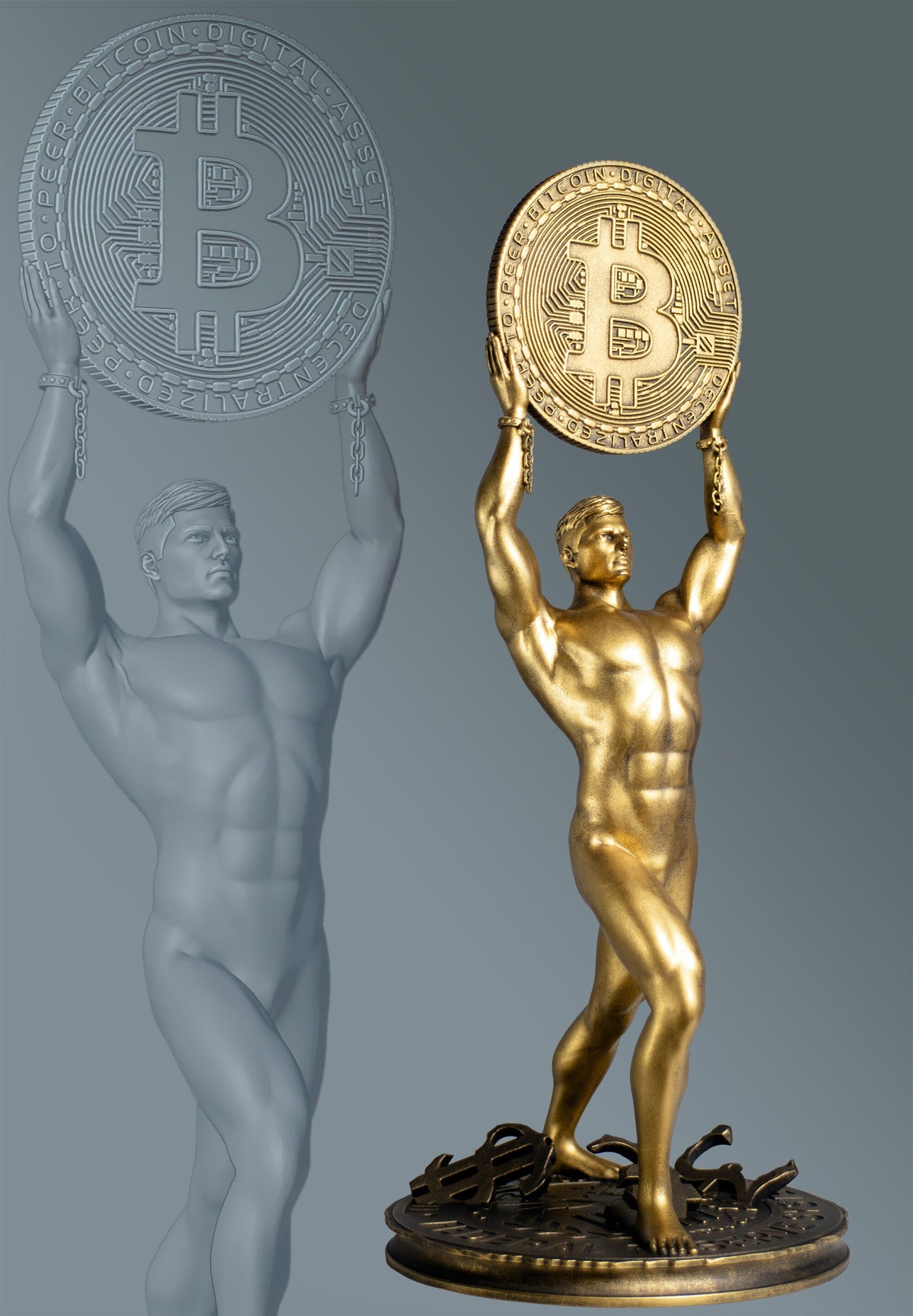 Bitcoin Man Statue, Crypto Digital Gold, Symbol of Financial Freedom. (Handmade, UV-resin)