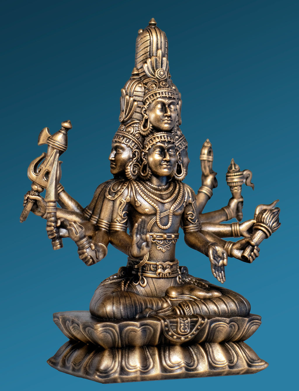 Statue du Seigneur Sadashiva, la forme suprême du Seigneur Shiva à cinq visages. (Fait main, résine UV, 2 tailles)