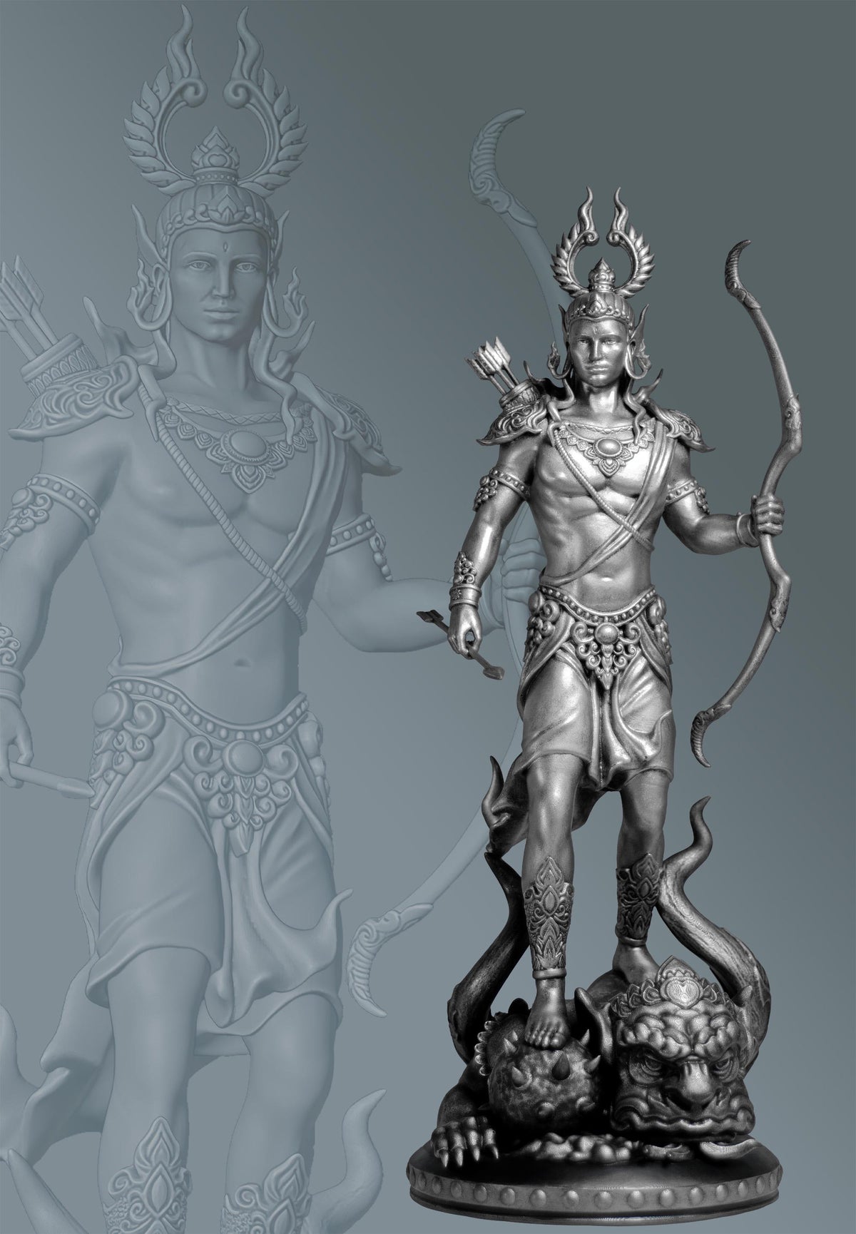 Shri Ram the Demon Slayer, 12" Statue. Rama, Ramar, Raman, Ramachandra. (Handmade, UV-resin)