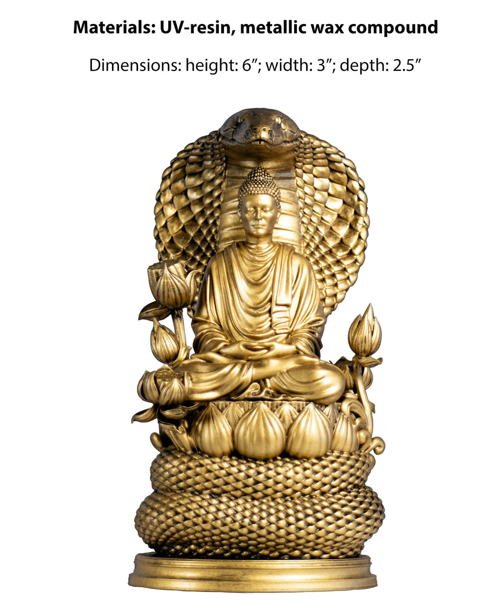 Buddha Statue. Siddhartha Gautama, the Buddha, Buddhism Founder.  Protected by Naga King Mucalinda. (Handmade, UV-resin)