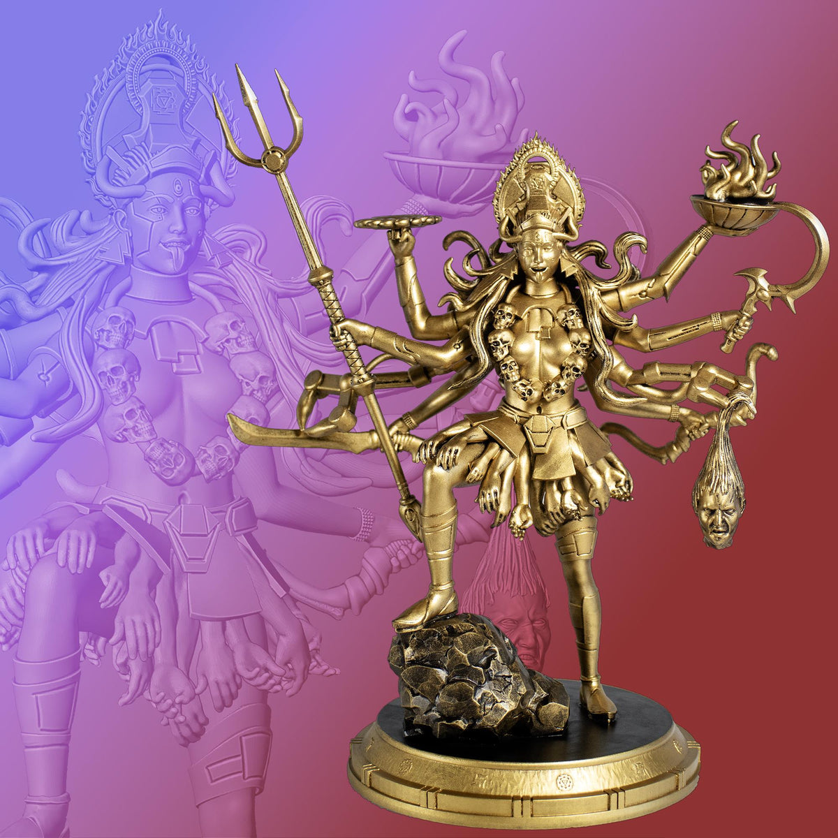 Kali Ma Mahadevi 12" Statue , Goddess of Time and Death (Handmade, UV-resin)