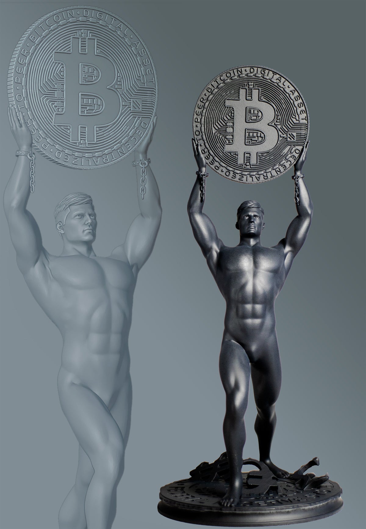 Bitcoin Man Statue, Crypto Digital Gold, Symbol of Financial Freedom. (Handmade, UV-resin)