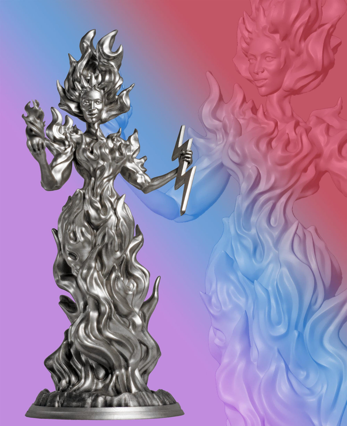 Madame Pele Statue, Hawaiian Goddess of Volcanos, Wind, Fire and Lightning. (Handmade, UV-resin)