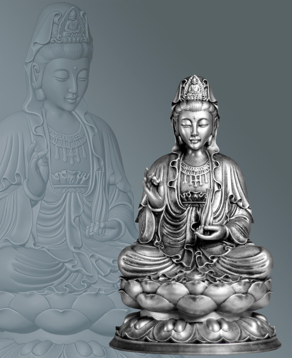Kwan Yin Avalokiteshvara Statue, Bodhisattva of Compassion, Goddess of Mercy. (Handmade, UV-resin)