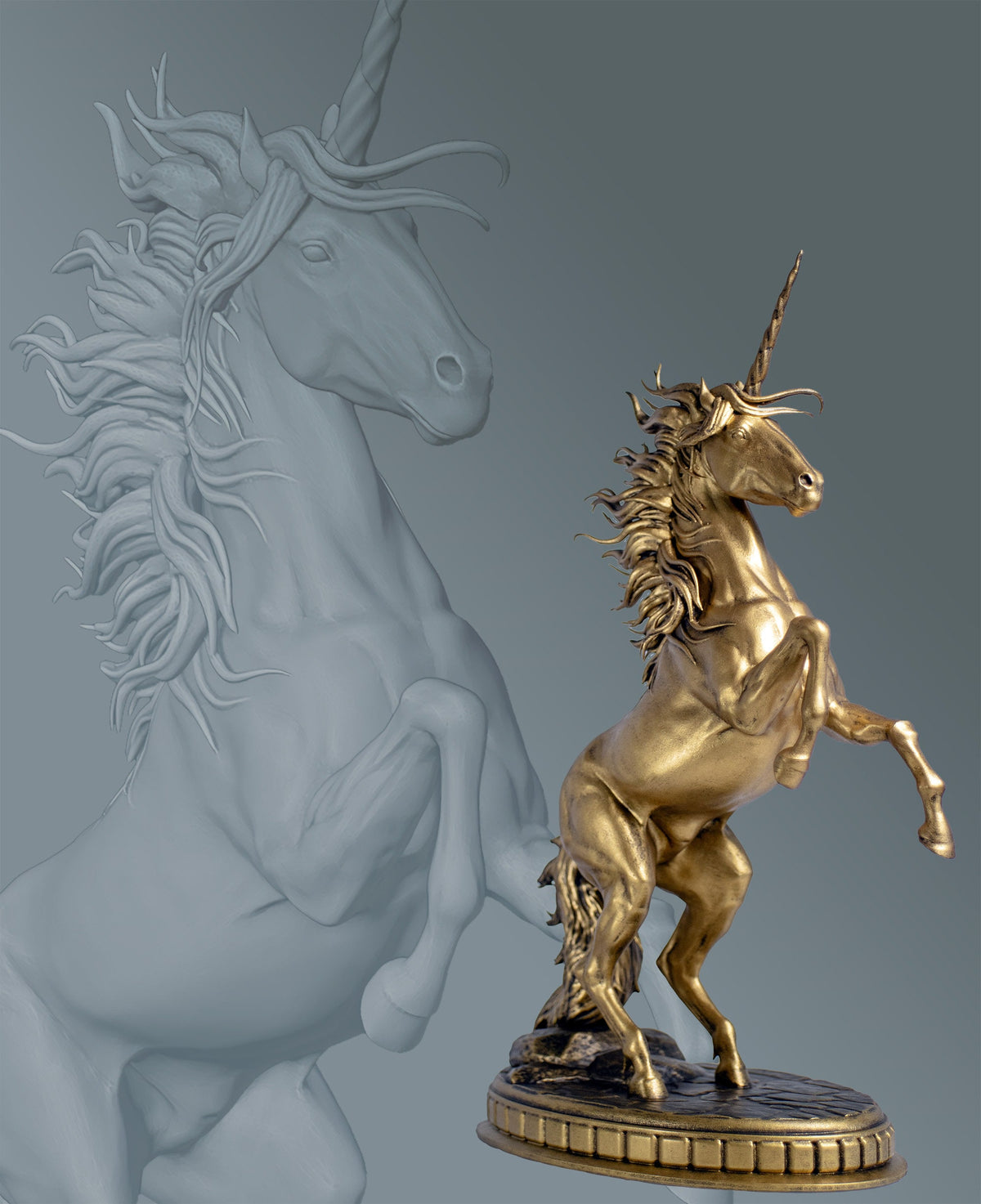 Unicorn (Monoceros) Statue, Mythical Beast in Ancient Europe, India, Babylon, China. (Handmade, UV-resin)