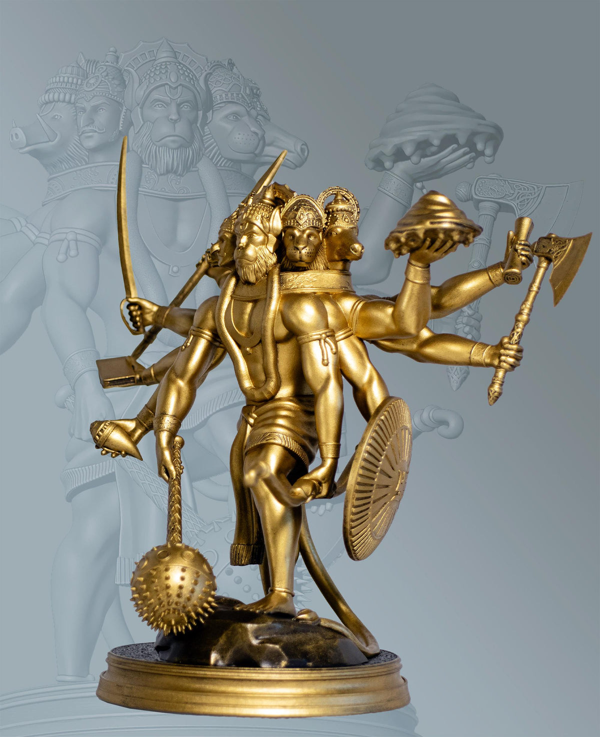 Lord Panchamukhi Hanuman Statue, 5-faced form of Hanuman (Handmade, UV-resin, 2 sizes)