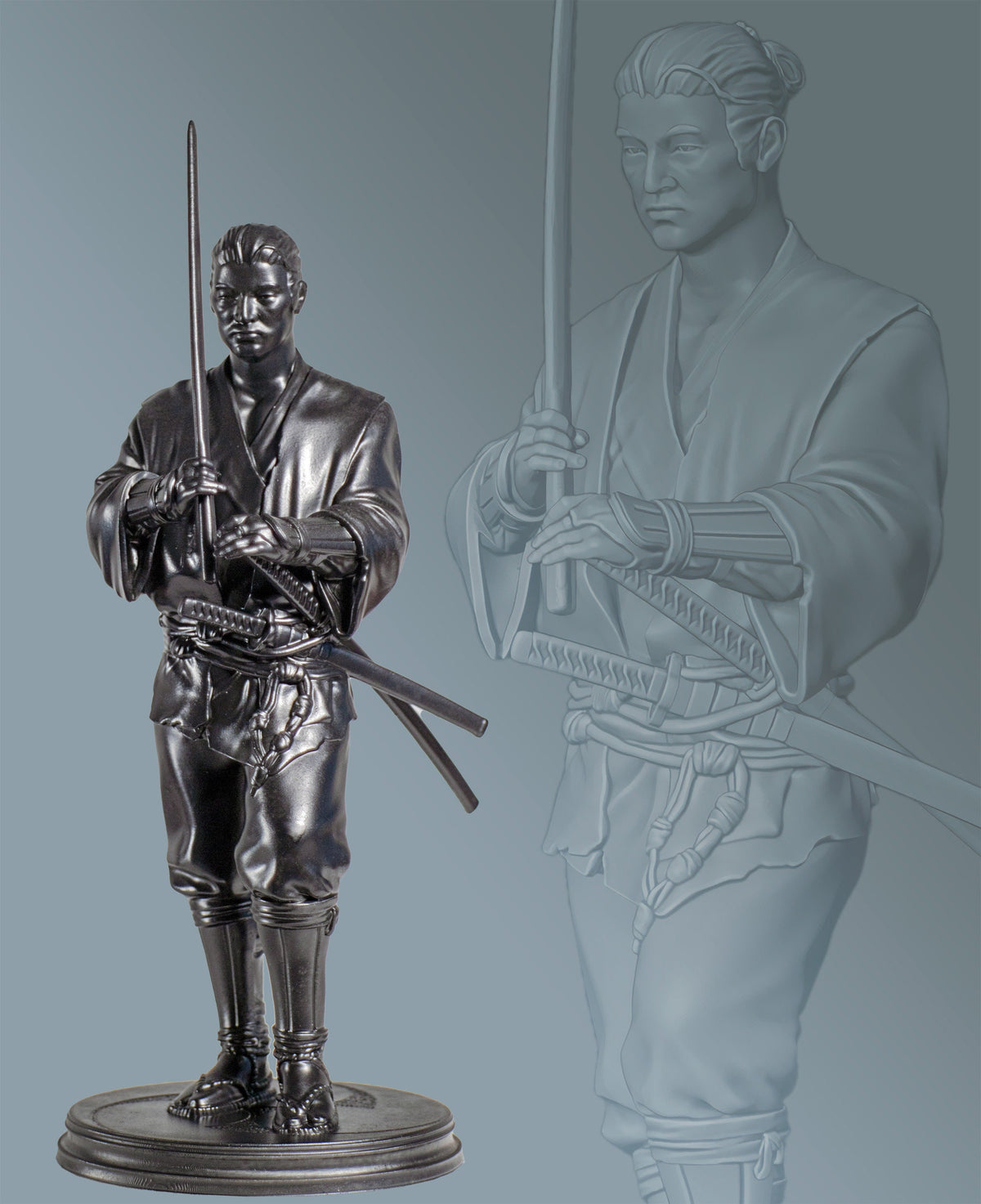 Miyamoto Musashi Statue, the Legendary Warrior Swordsman, Inspiring Historical Figure for Many Generations. (Handmade, UV-resin)