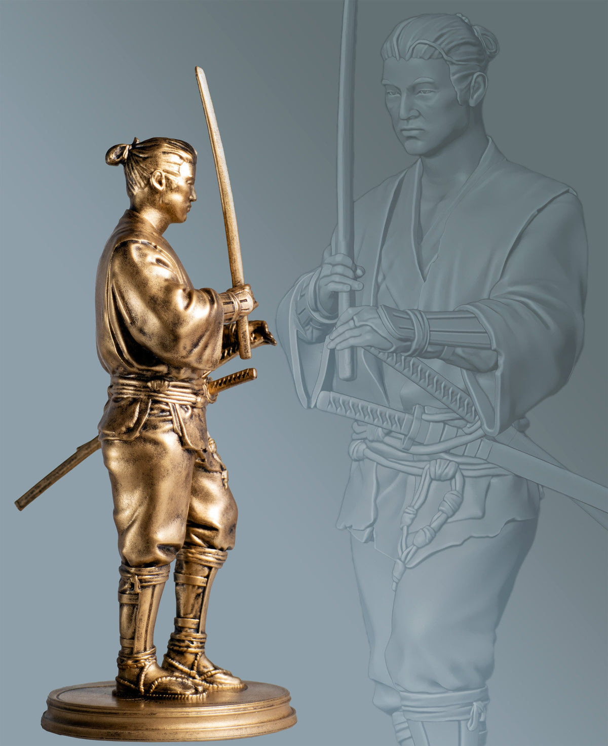 Miyamoto Musashi Statue, the Legendary Warrior Swordsman, Inspiring Historical Figure for Many Generations. (Handmade, UV-resin)
