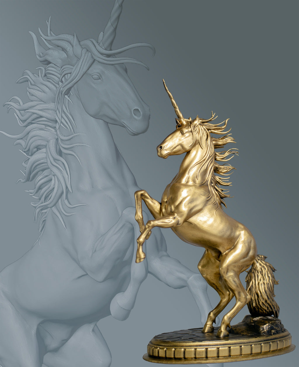 Unicorn (Monoceros) Statue, Mythical Beast in Ancient Europe, India, Babylon, China. (Handmade, UV-resin)