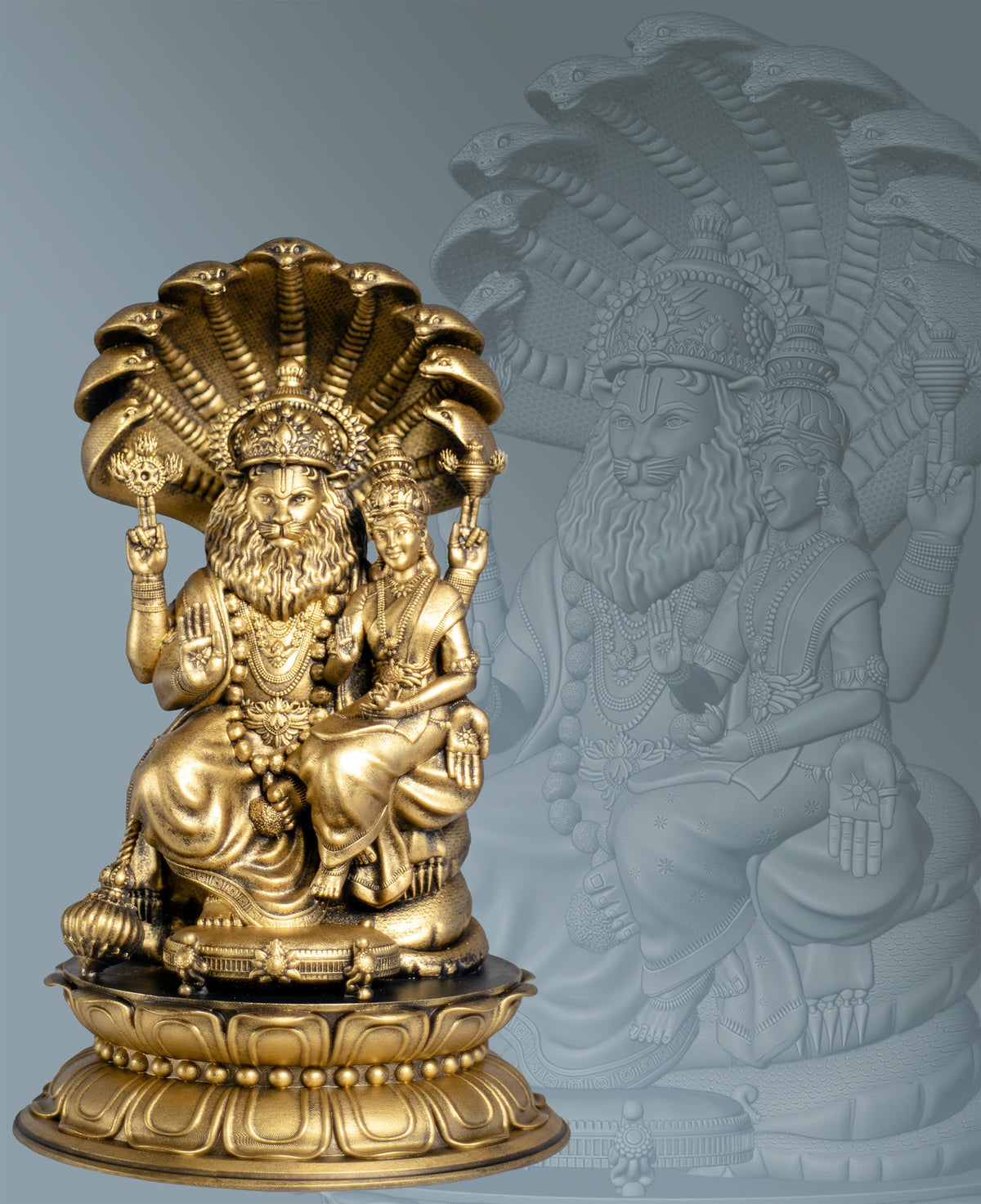 Statue de Sri Lakshmi Narasimha. 4e avatar du dieu Vishnu. Déesse de la prospérité Lakshmi. (Fait main, résine UV)