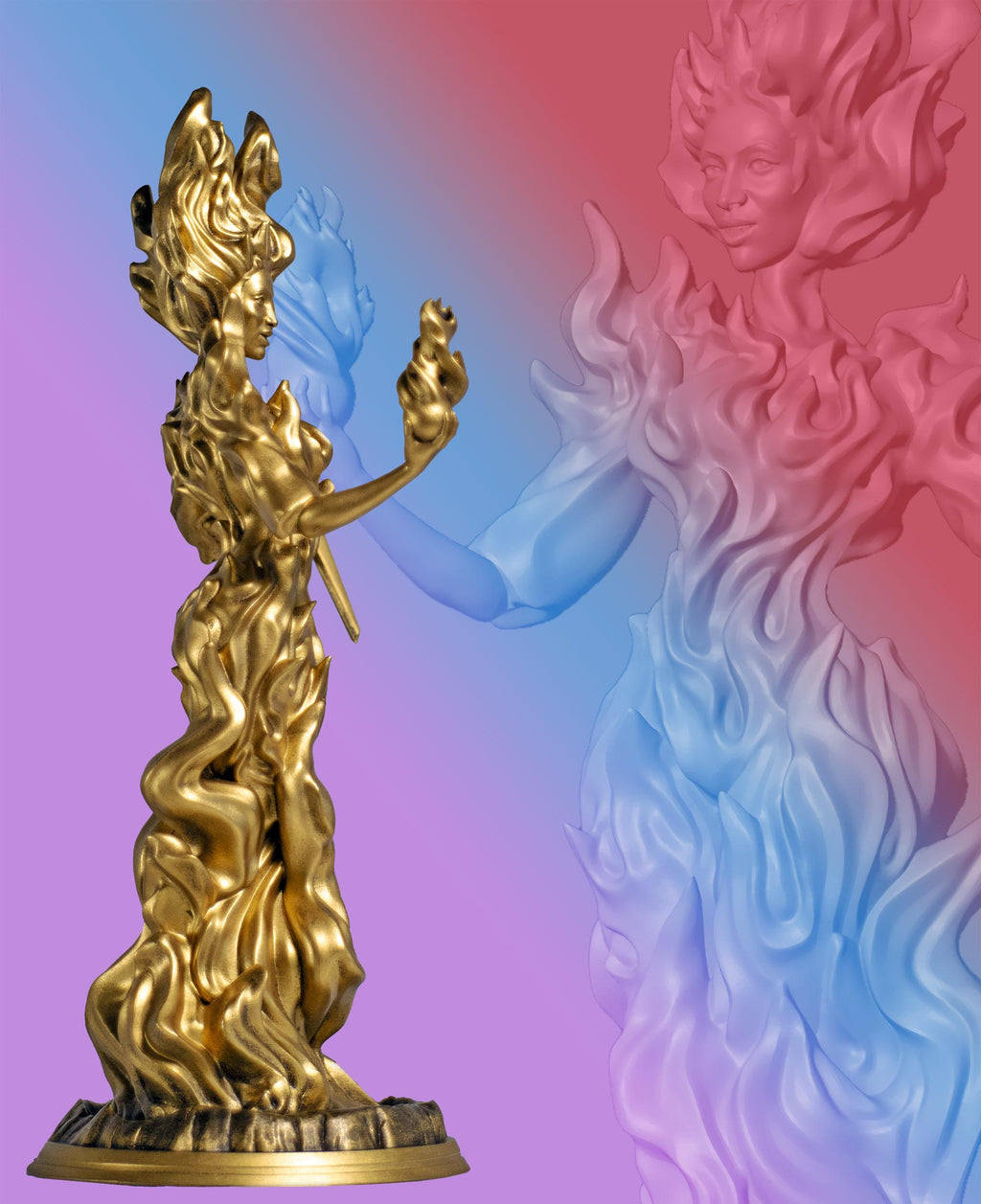 Statue de Madame Pelé, déesse hawaïenne des volcans, du vent, du feu et de la foudre. (Faite à la main, résine UV)