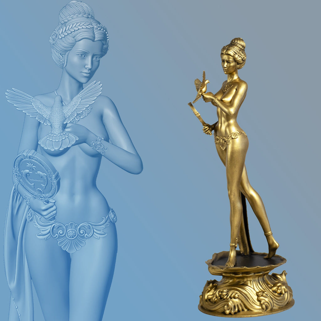 12" Aphrodite (Venus) Statue, Love, Sexuality, Beauty Goddess. In Gold, Silver, Black colors (Handmade, UV-resin)