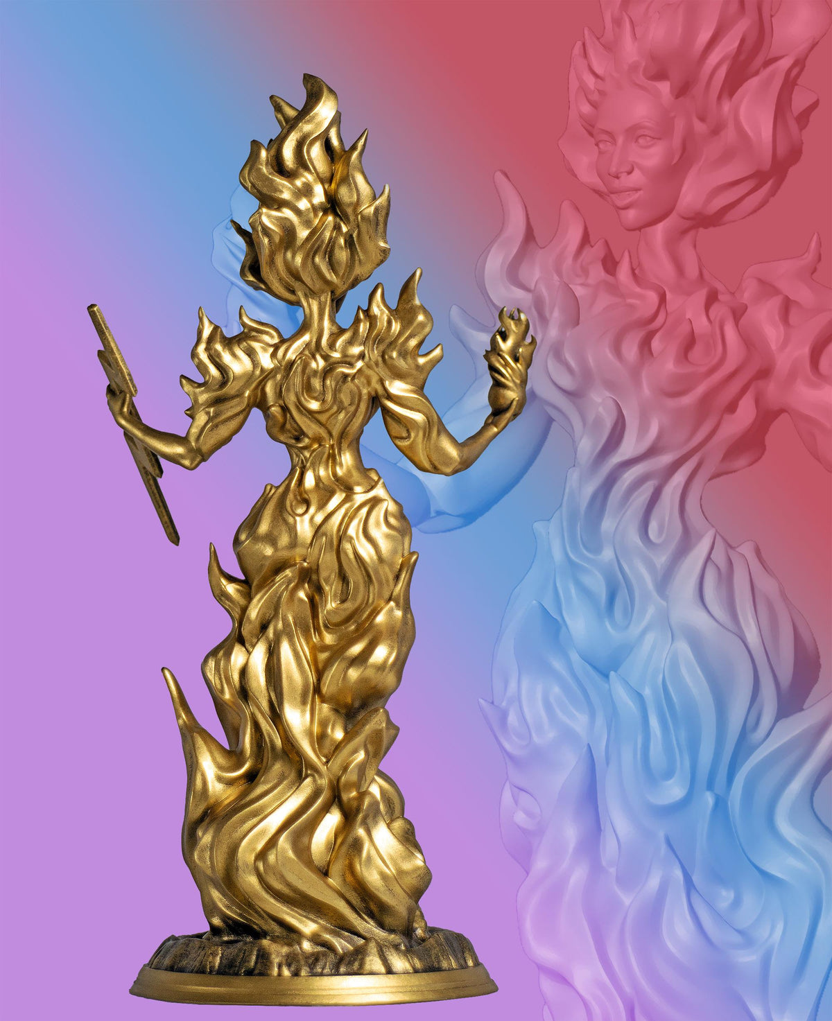 Madame Pele Statue, Hawaiian Goddess of Volcanos, Wind, Fire and Lightning. (Handmade, UV-resin)