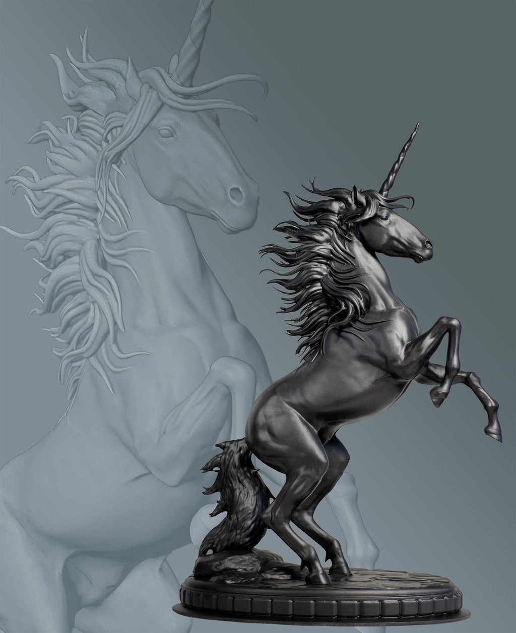Unicorn (Monoceros) Statue, Mythical Beast in Ancient Europe, India, Babylon, China. (Handmade, UV-resin)
