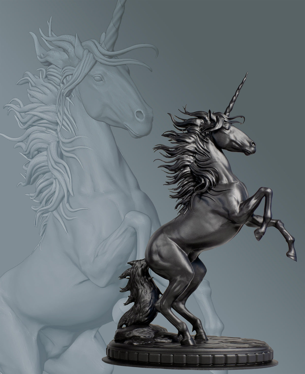 Unicorn (Monoceros) Statue, Mythical Beast in Ancient Europe, India, Babylon, China. (Handmade, UV-resin)