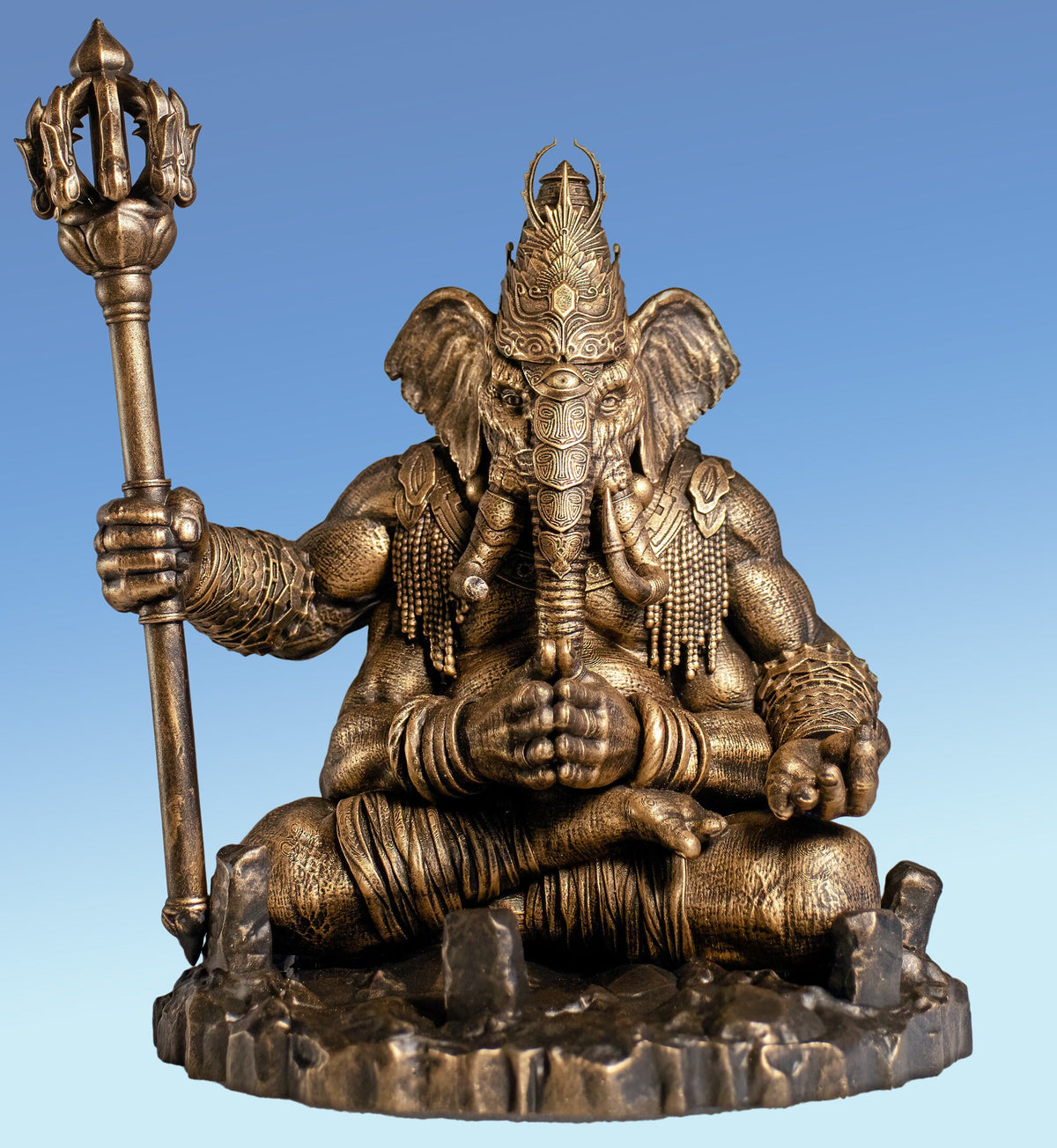 Statue of the Ascetic Lord Ganesha in Yoga Meditation. (Handmade, UV-resin)