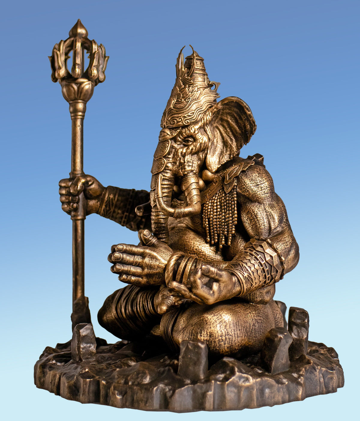 Statue of the Ascetic Lord Ganesha in Yoga Meditation. (Handmade, UV-resin)