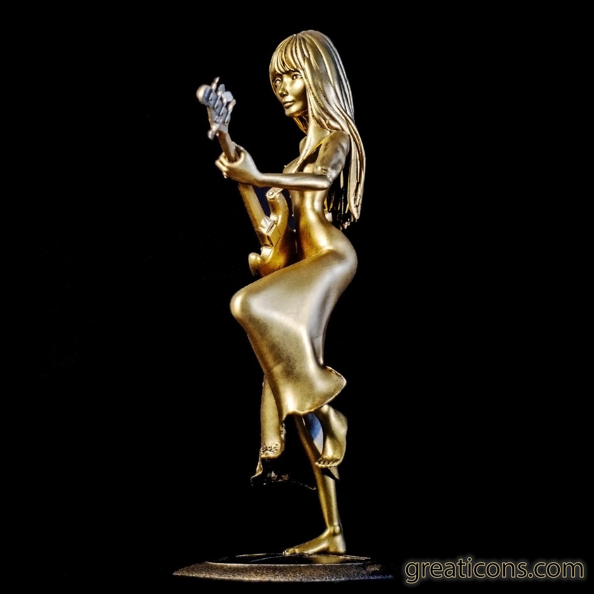 Statuette of Misa (Band-Maid) with bangs, the rock-star bass guitar player (Handmade, UV-resin)
