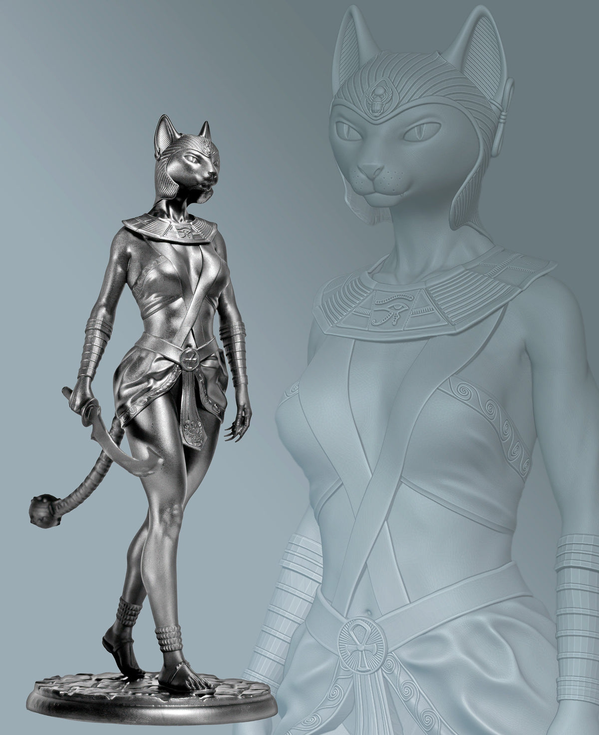 Bastet (Bast) Statue, Ancient Egyptian Cat Goddess of Beauty, Fertility, Music, Arts. (Handmade, UV-resin)