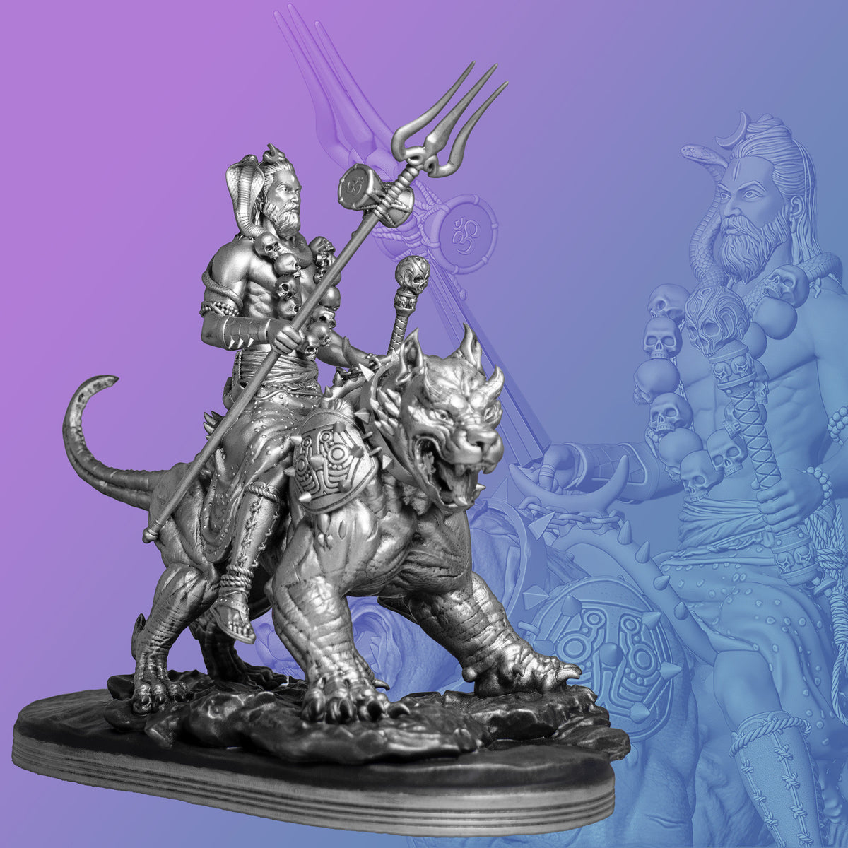 Lord Bhairava Statue, Sri Kaal Bhairav, Lord Shiva's Fearsome Form. (Handmade, UV-resin, 2 sizes)
