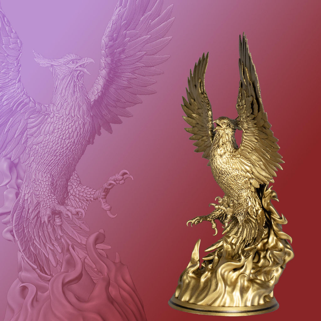 Phoenix Statue, Mythical Immortal Bird. Eternal Triumph of Life over Death. (Handmade, UV-resin)