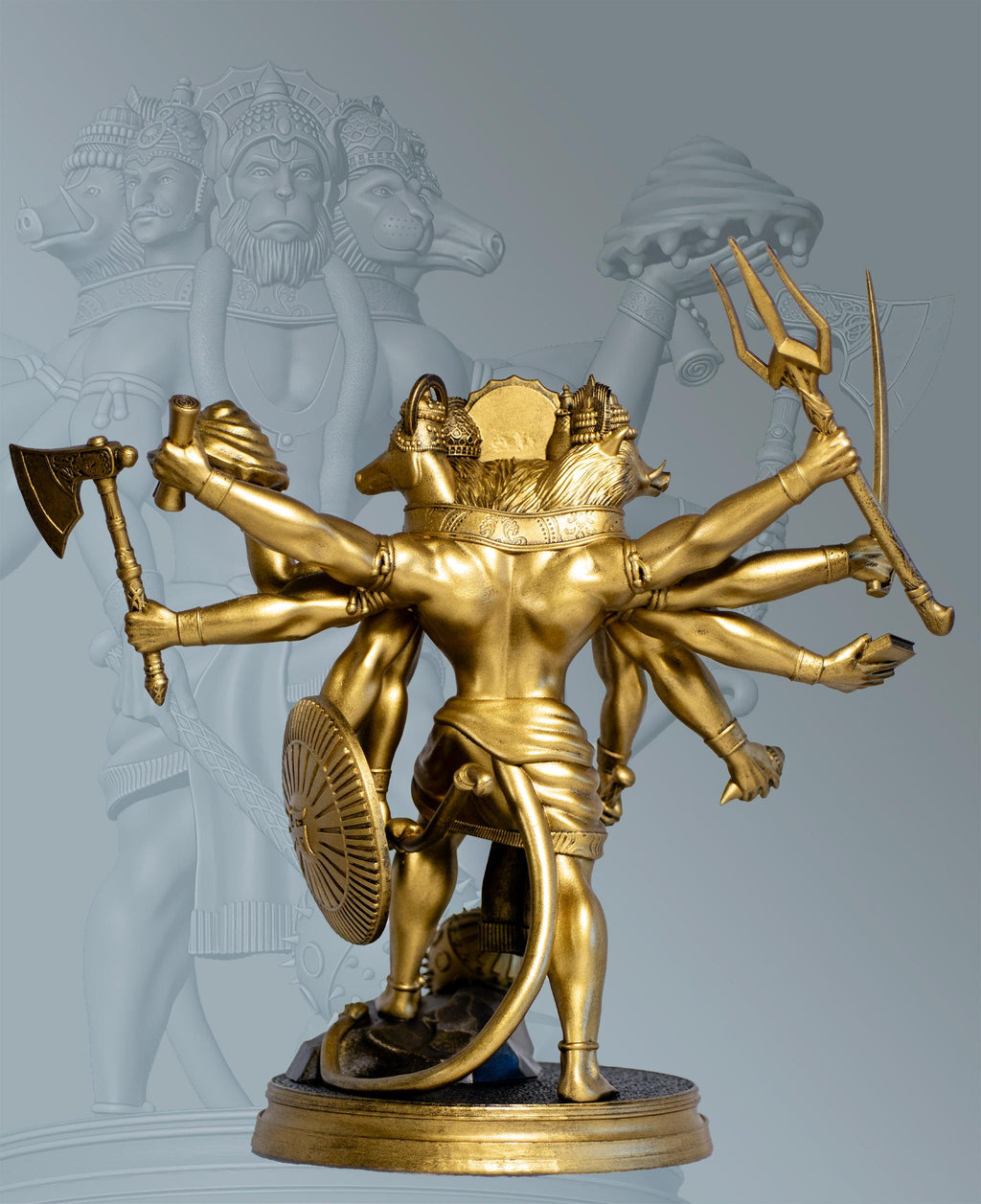 Statue de Lord Panchamukhi Hanuman, forme à 5 visages d'Hanuman (Fait main, résine UV, 2 tailles)