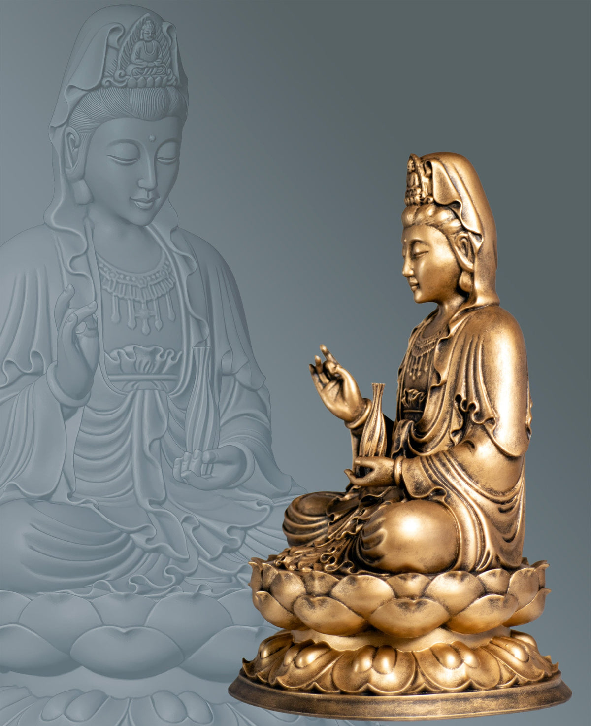 Kwan Yin Avalokiteshvara Statue, Bodhisattva of Compassion, Goddess of Mercy. (Handmade, UV-resin)