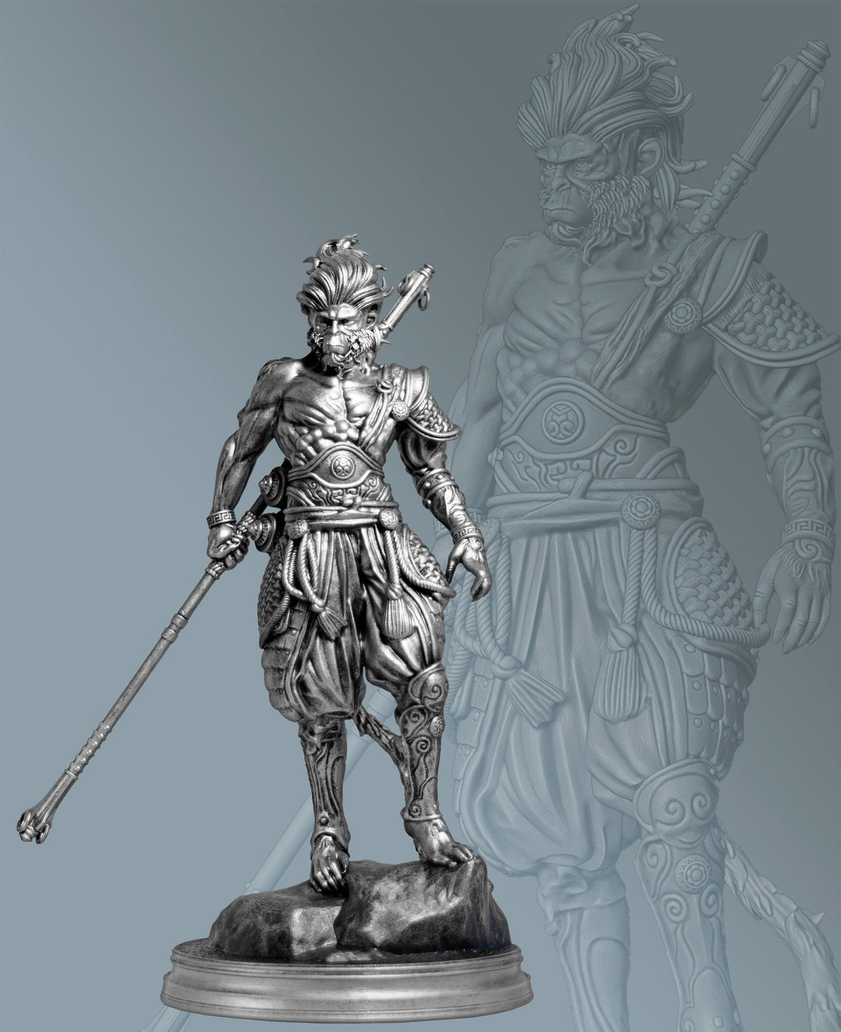 Sun Wukong Monkey King Statue, Feng Shui Buddhist Deity (Handmade, UV-resin)