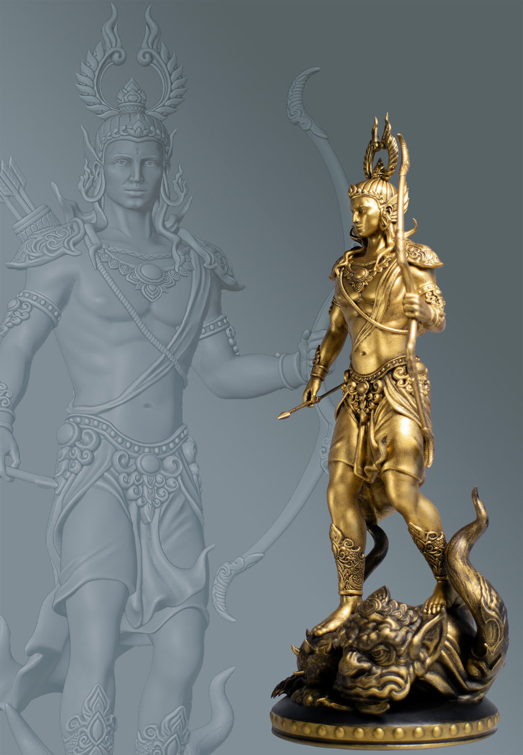 Shri Ram the Demon Slayer, 12" Statue. Rama, Ramar, Raman, Ramachandra. (Handmade, UV-resin)