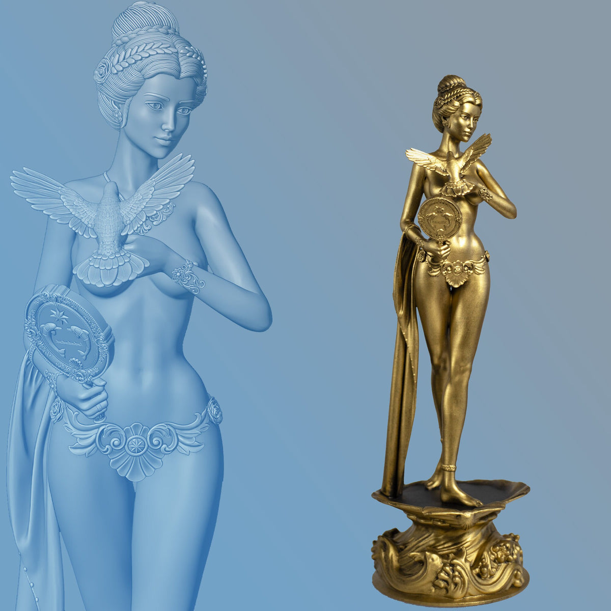 12" Aphrodite (Venus) Statue, Love, Sexuality, Beauty Goddess. In Gold, Silver, Black colors (Handmade, UV-resin)