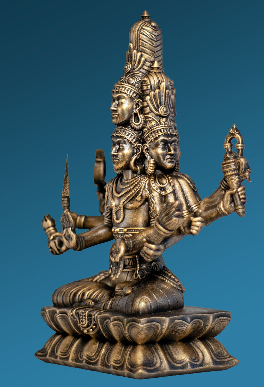 Statue du Seigneur Sadashiva, la forme suprême du Seigneur Shiva à cinq visages. (Fait main, résine UV, 2 tailles)
