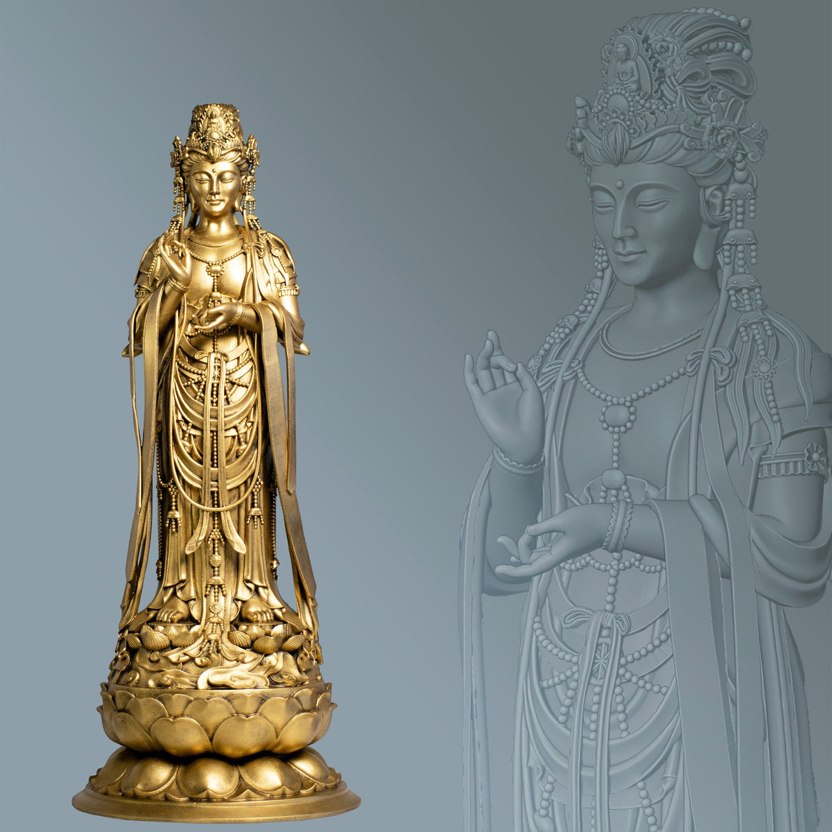 Avalokiteshvara Statue. Self-born Eternal Buddha Amitabha. Guanyin Bodhisattva of Compassion (Handmade, UV-resin)