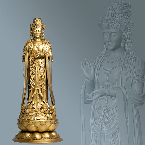 Statue d'Avalokiteshvara. Bouddha éternel Amitabha né de lui-même. Bodhisattva de la compassion Guanyin (fait main, résine UV)