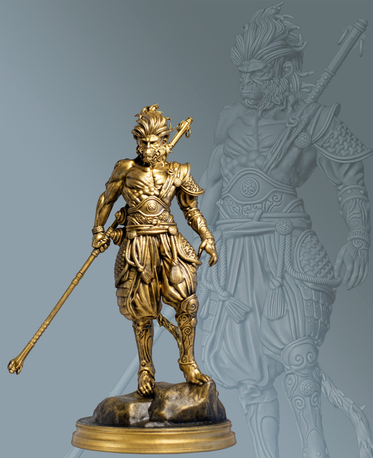 Sun Wukong Monkey King Statue, Feng Shui Buddhist Deity (Handmade, UV-resin)