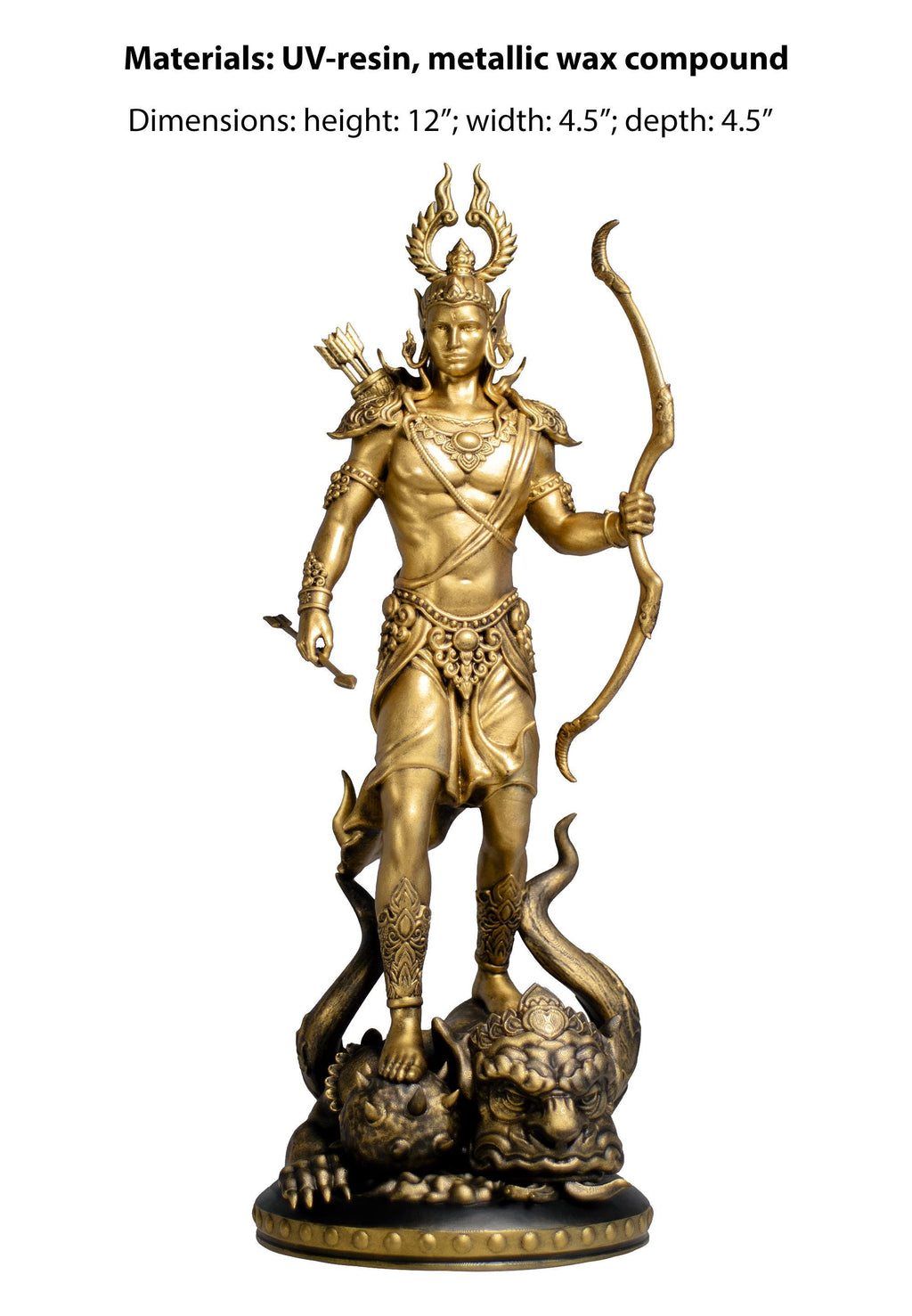 Shri Ram the Demon Slayer, 12" Statue. Rama, Ramar, Raman, Ramachandra. (Handmade, UV-resin)