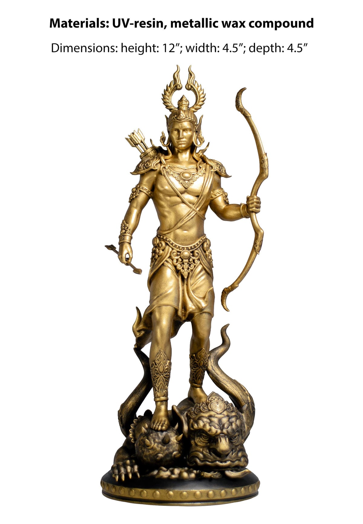 Shri Ram the Demon Slayer, 12" Statue. Rama, Ramar, Raman, Ramachandra. (Handmade, UV-resin)