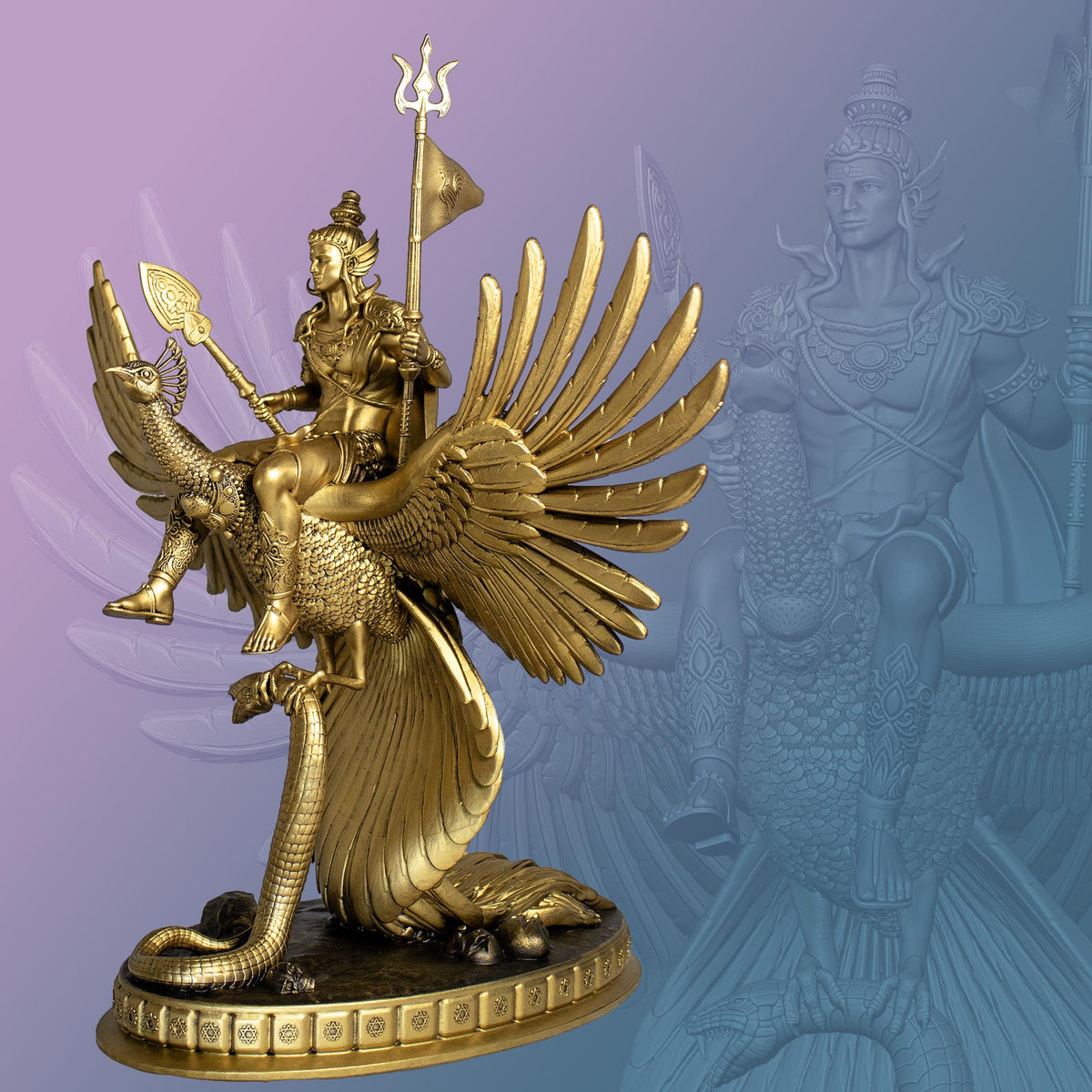 Lord Kartikeya Statue (Big 11"). Skanda, Murugan, Kumara, Lord Shiva's Son. (Handmade, UV-resin)