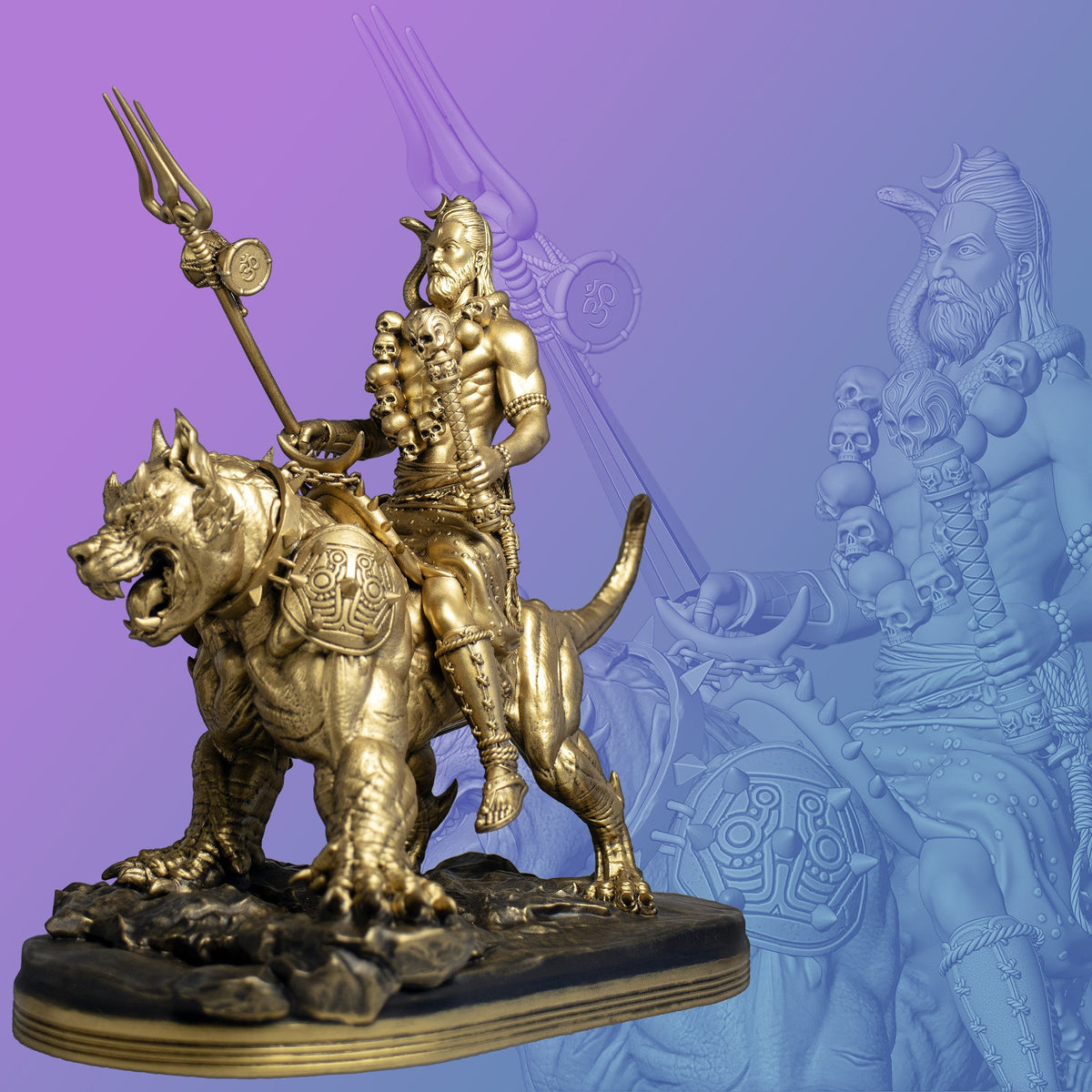 Lord Bhairava Statue, Sri Kaal Bhairav, Lord Shiva's Fearsome Form. (Handmade, UV-resin, 2 sizes)