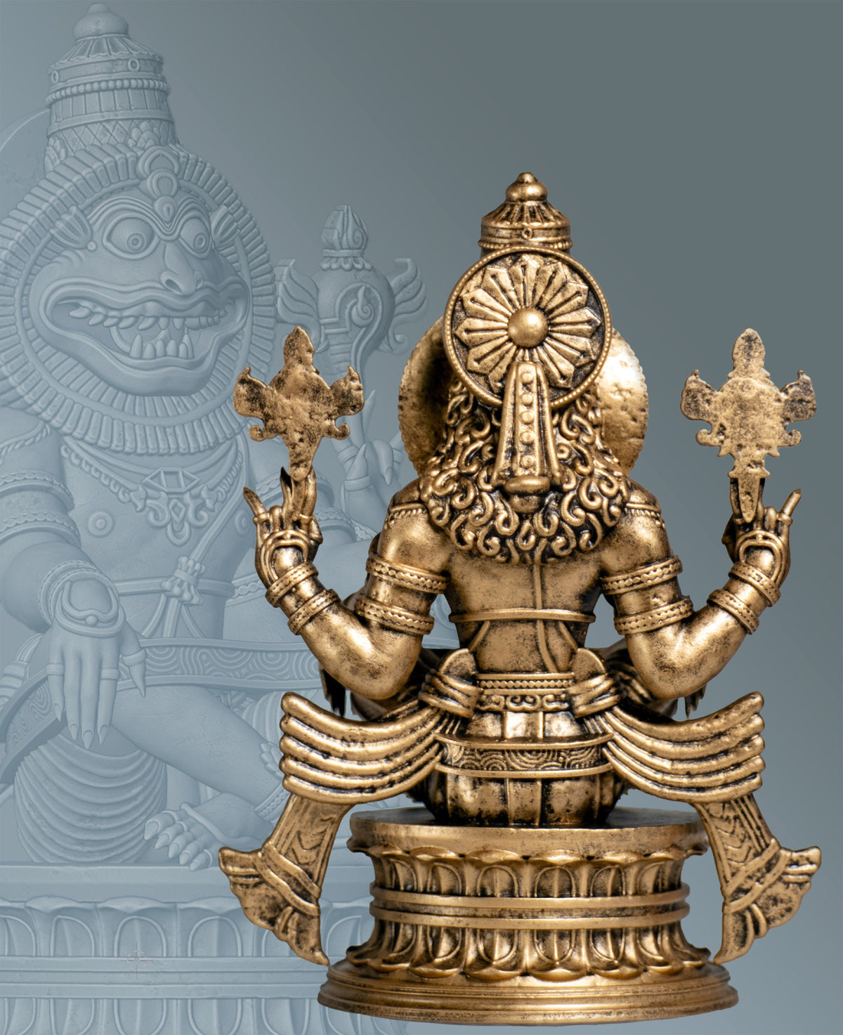 Sri Ugra Narasimha Statue, Yoga Lakshmi Narasimha, Lord Vishnu's 4-th Incarnation. (Handmade, UV-resin)