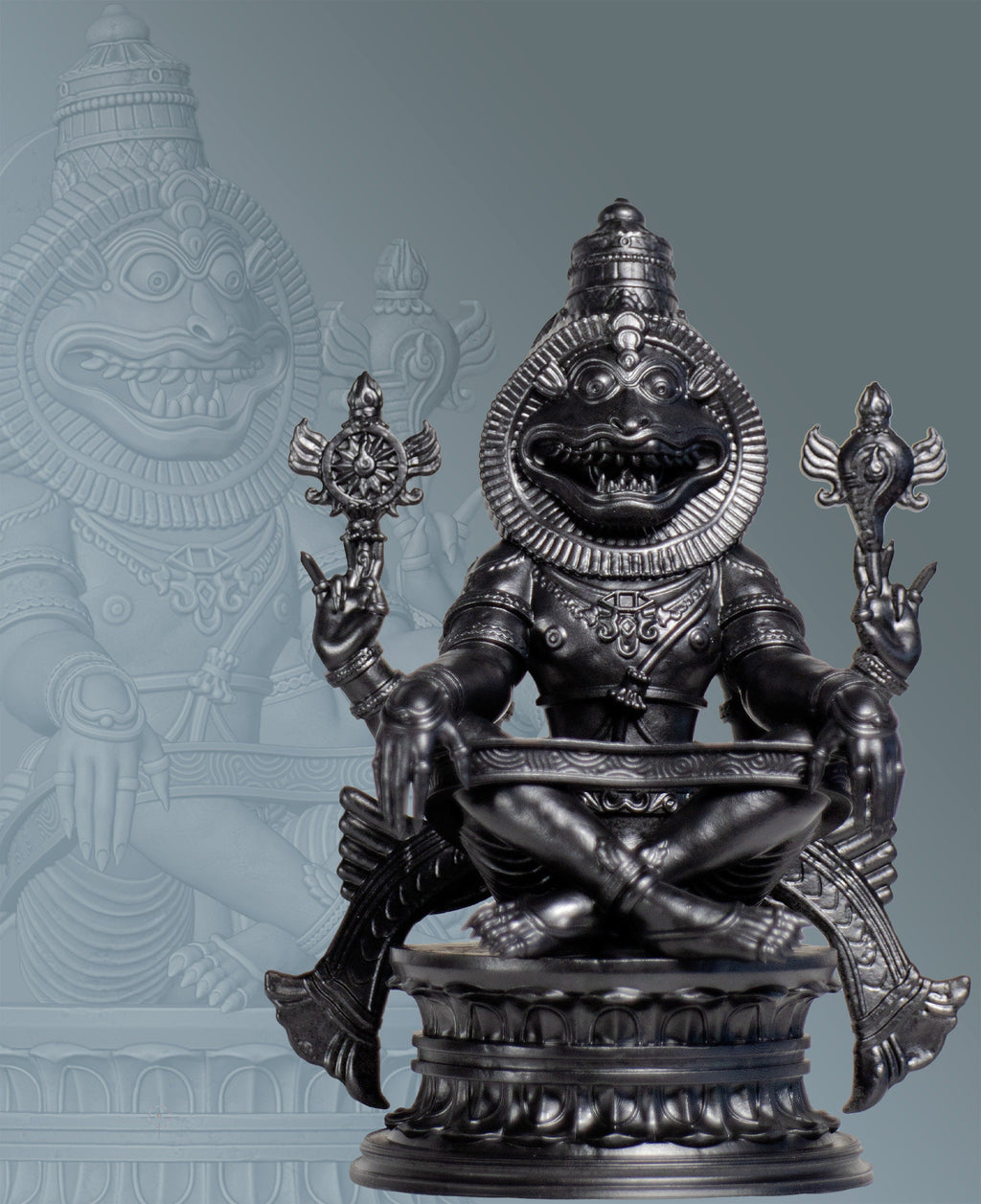 Sri Ugra Narasimha Statue, Yoga Lakshmi Narasimha, Lord Vishnu's 4-th Incarnation. (Handmade, UV-resin)