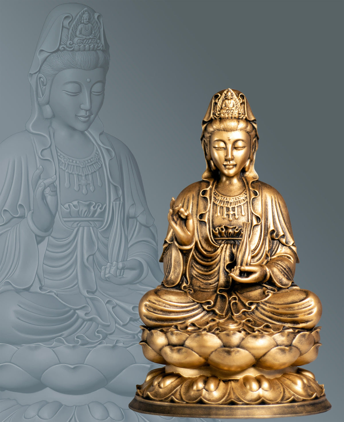 Kwan Yin Avalokiteshvara Statue, Bodhisattva of Compassion, Goddess of Mercy. (Handmade, UV-resin)