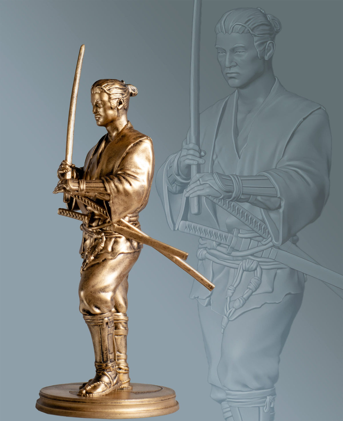Miyamoto Musashi Statue, the Legendary Warrior Swordsman, Inspiring Historical Figure for Many Generations. (Handmade, UV-resin)