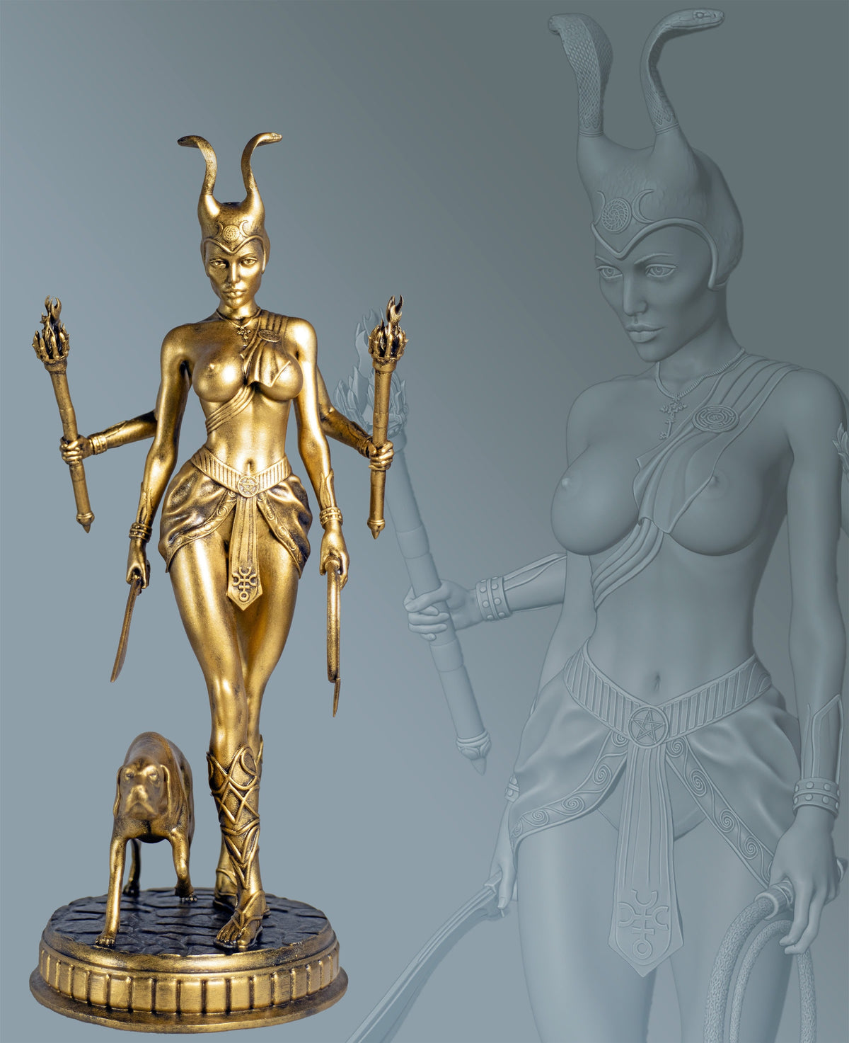Hecate Statue, Greek Goddess of Magic, Night, the Moon, Witchcraft, Necromancy. (Handmade, UV-resin, 2 variants)
