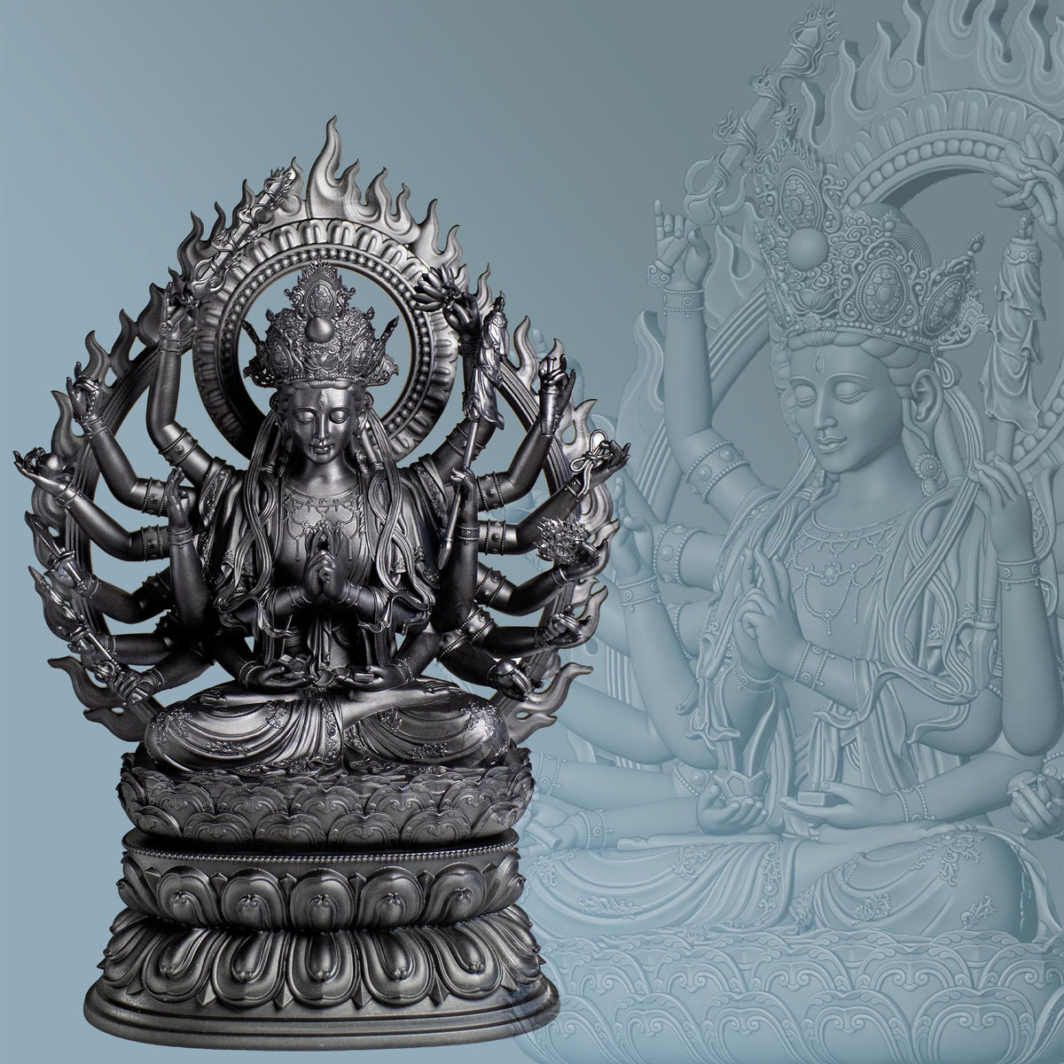 18-armed Cundi Buddha Mother Statue, Female Deity in Mahayana Buddhism (Handmade, UV-resin)