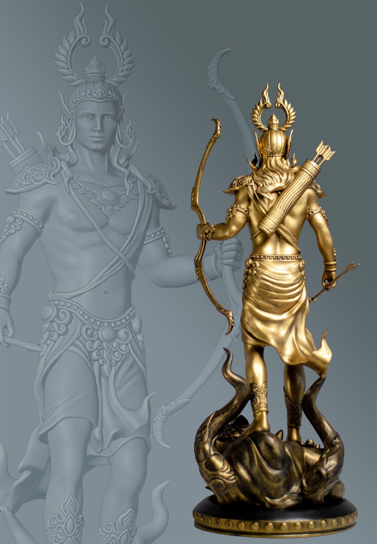 Shri Ram the Demon Slayer, 12" Statue. Rama, Ramar, Raman, Ramachandra. (Handmade, UV-resin)