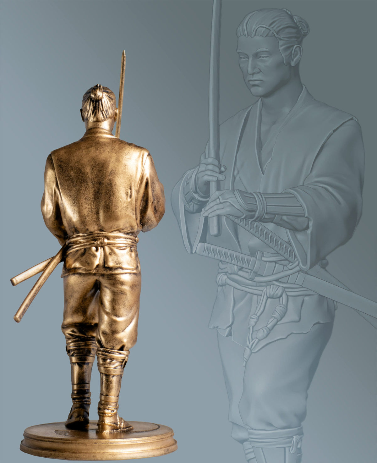 Miyamoto Musashi Statue, the Legendary Warrior Swordsman, Inspiring Historical Figure for Many Generations. (Handmade, UV-resin)