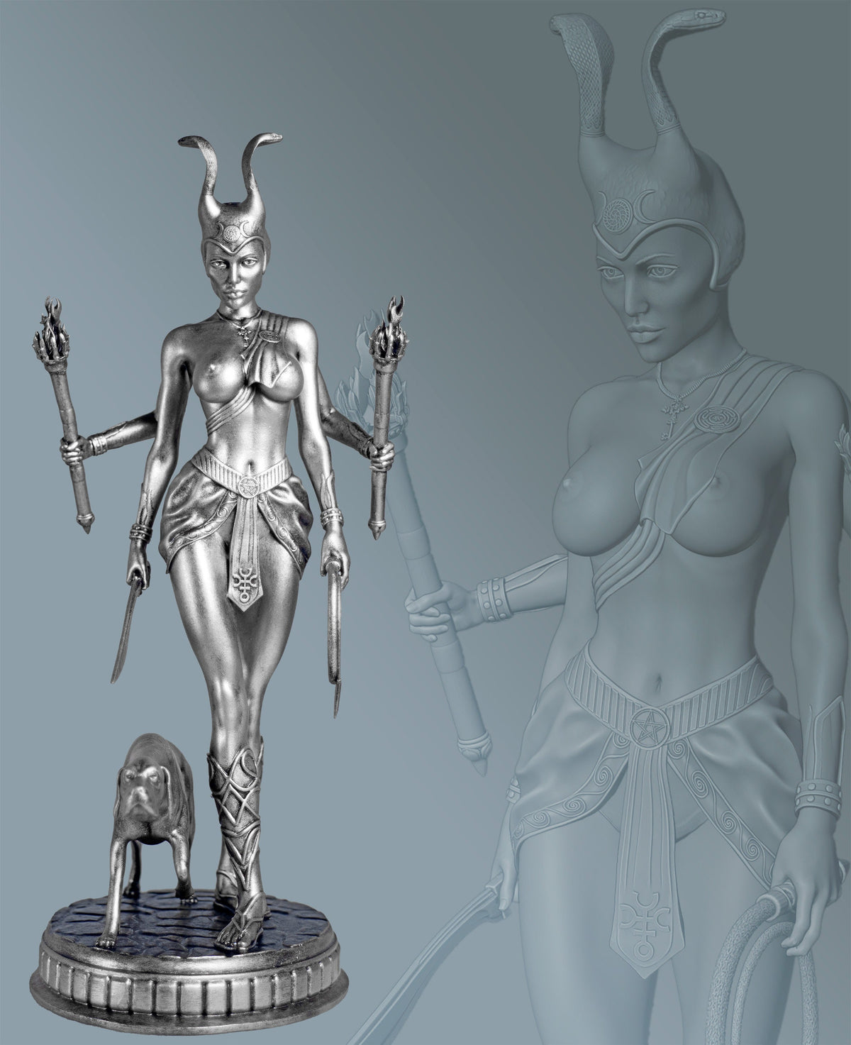 Hecate Statue, Greek Goddess of Magic, Night, the Moon, Witchcraft, Necromancy. (Handmade, UV-resin, 2 variants)