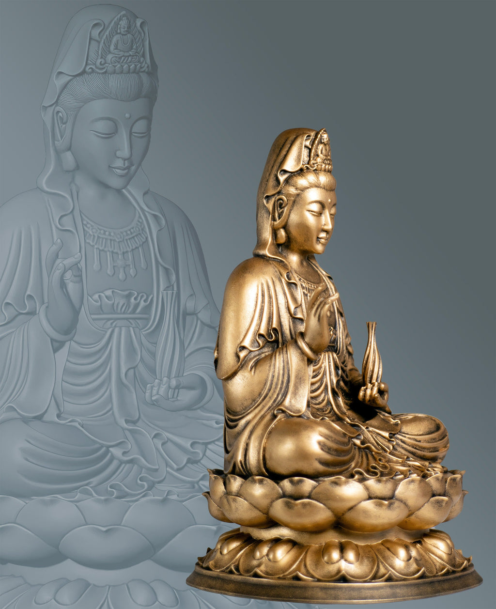 Kwan Yin Avalokiteshvara Statue, Bodhisattva of Compassion, Goddess of Mercy. (Handmade, UV-resin)