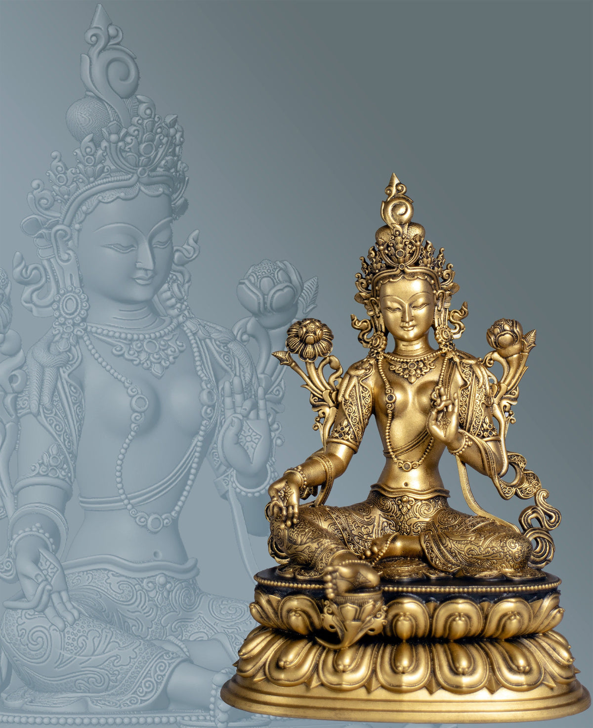 Statue of Tara, Female Bodhisattva, Meditation Deity, Mother of Liberation, Tantra Goddess. (Handmade, UV-resin)